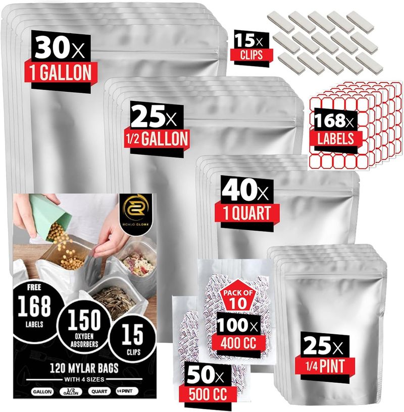 Mylar bags w/ oxygen absorbers & labels