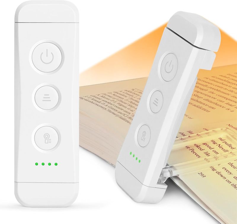 Glocusent oplaadbare leeslamp, leeslamp voor in bed, 3 warme kleuren, 5 helderheidsinstellingen, compact en duurzaam, cadeau voor lezers en kinderen (wit)